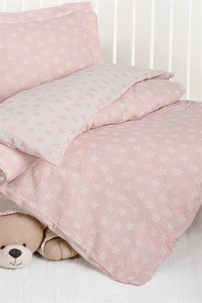 Baby Jacquard Muslin Duvet Cover Set - Star Pink