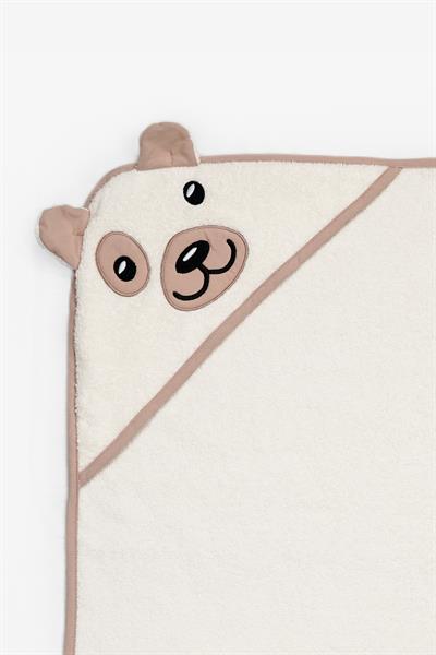 Bebek Kundak Havlu %100 Pamuk Nakışlı 75x75cm - Bear Krem