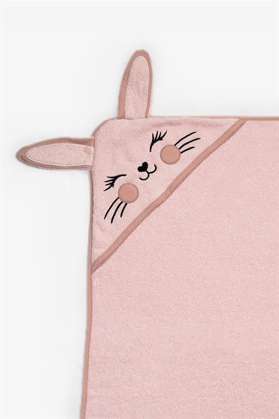 Bebek Kundak Havlu %100 Pamuk Nakışlı 75x75cm - Bunny Açık Pudra