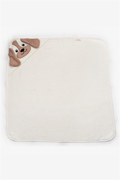 Bebek Kundak Havlu %100 Pamuk Nakışlı 75x75cm - Dog Krem