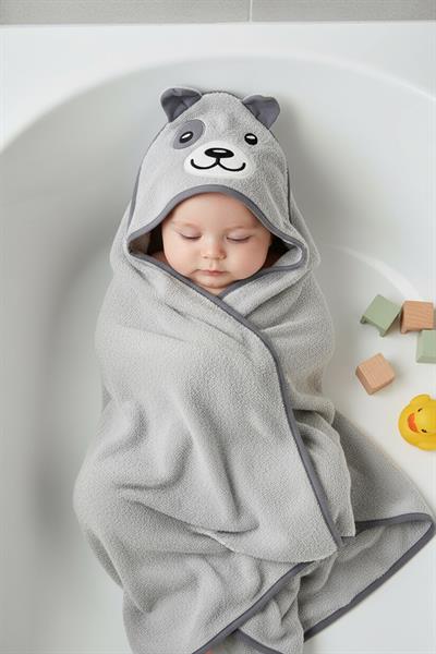 Bebek Kundak Havlu %100 Pamuk Nakışlı 75x75cm - Bear Gri