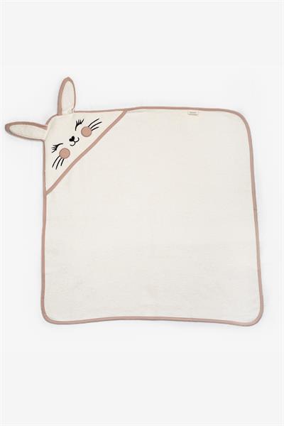 Bebek Kundak Havlu %100 Pamuk Nakışlı 75x75cm - Bunny Krem