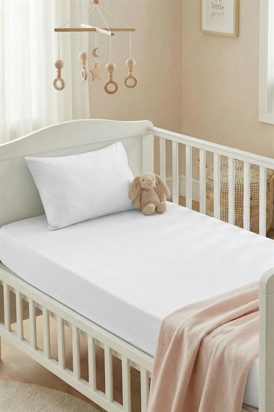 Bebek Lastikli Çarşaf Seti Ranforce %100 Pamuk 70x140+20 cm - Beyaz | Kanz Home