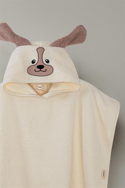 Bebek Panço Banyo ve Plaj Havlusu %100 Pamuk Kapüşonlu Nakışlı Figürlü - Dog Krem