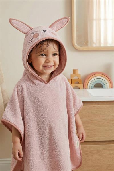 Bebek Panço Banyo ve Plaj Havlusu %100 Pamuk Kapüşonlu Nakışlı Figürlü - Bunny A.Pudra