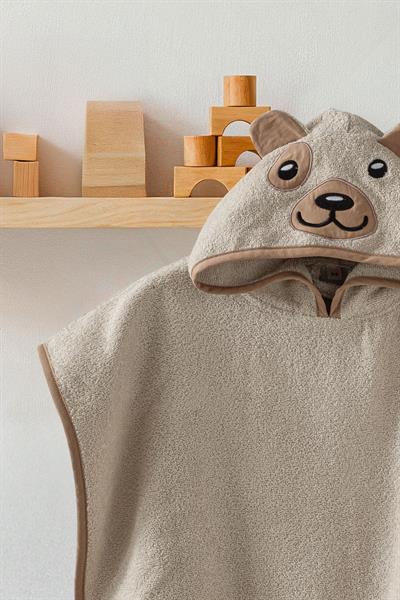 Bebek Panço Banyo ve Plaj Havlusu %100 Pamuk Kapüşonlu Nakışlı Figürlü - Bear Taş