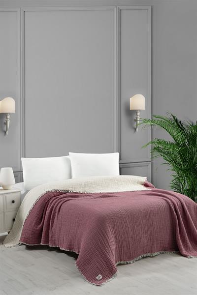 Çift Kişilik 5 Kat Dolgulu Müslin Yatak Örtüsü - Bordo