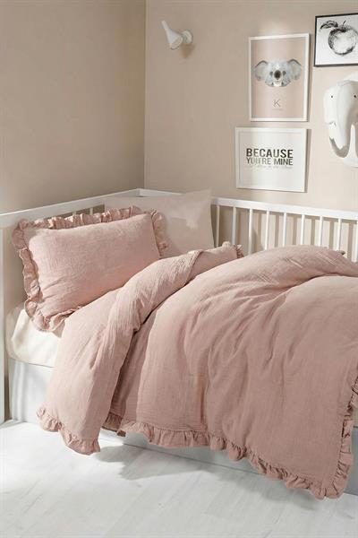 Ruffled Muslin Baby Duvet Cover Set - Powder