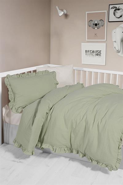 Ruffled Muslin Baby Duvet Cover Set - Mint