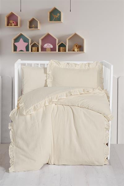 Ruffled Muslin Baby Duvet Cover Set - Cream