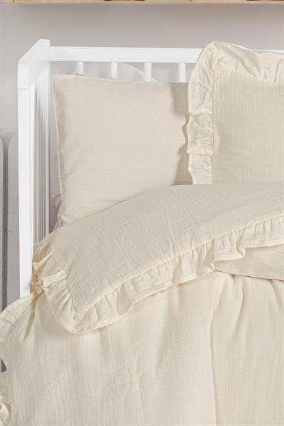 Ruffled Muslin Baby Duvet Cover Set - Cream