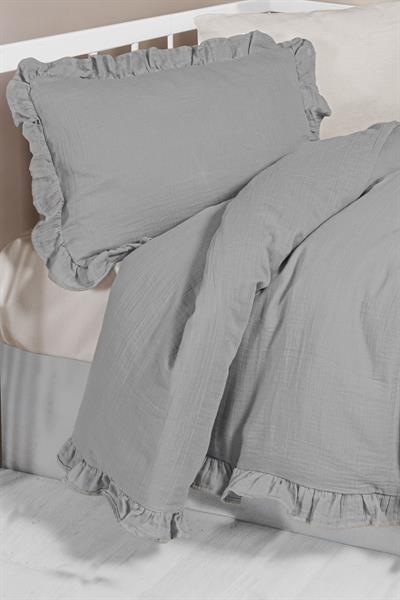 Ruffled Muslin Baby Duvet Cover Set - Grey
