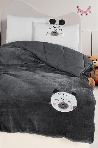 Nakışlı Welvet Bebek Yorgan Seti 5 Parça - Leo