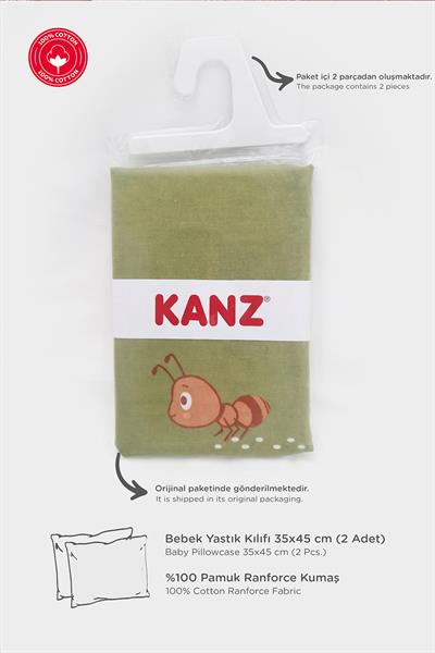 Ranforce %100 Pamuk Bebek Yastık Kılıfı 2li Set 35x45 cm - Tiny Ant B