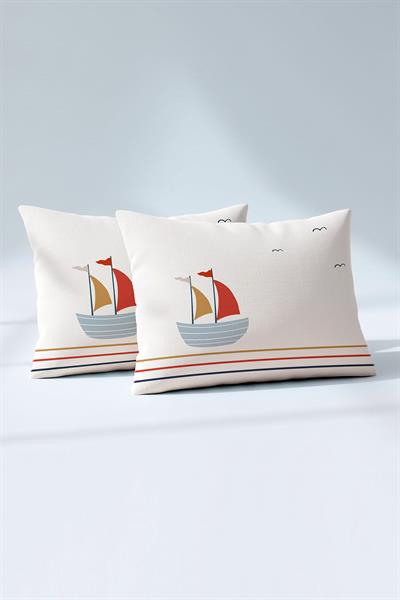 Ranforce %100 Pamuk Bebek Yastık Kılıfı 2li Set 35x45 cm - Sailboats A