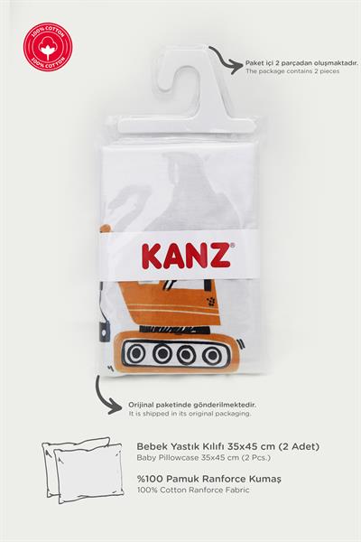 Ranforce %100 Pamuk Bebek Yastık Kılıfı 2li Set 35x45 cm - Digger Cars B