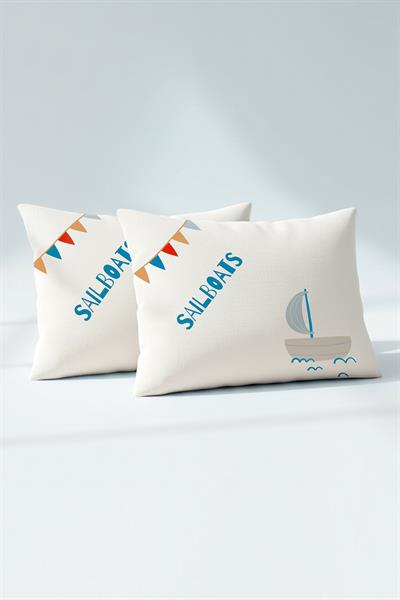 Ranforce %100 Pamuk Bebek Yastık Kılıfı 2li Set 35x45 cm - Sailboats B