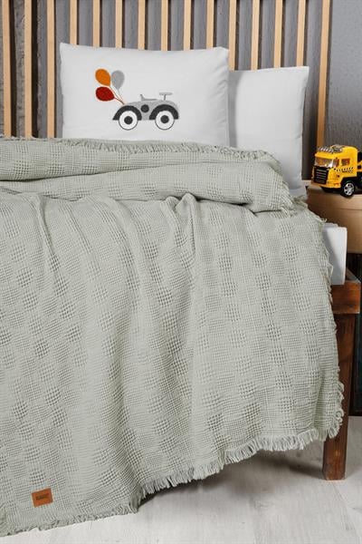Waffle Baby Embroidered Muslin Coverlet Set - Bubble Green