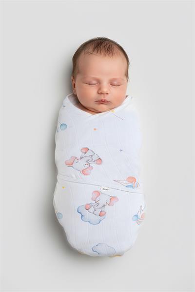 Newborn 100% Cotton Muslin Ready Swaddle with Velcro - Sweet Elephant