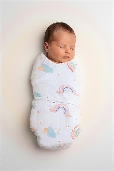 Newborn 100% Cotton Muslin Ready Swaddle with Velcro - Sweet Rainbow