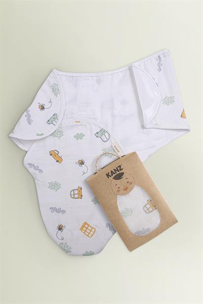 Newborn 100% Cotton Muslin Ready Swaddle with Velcro - Cars