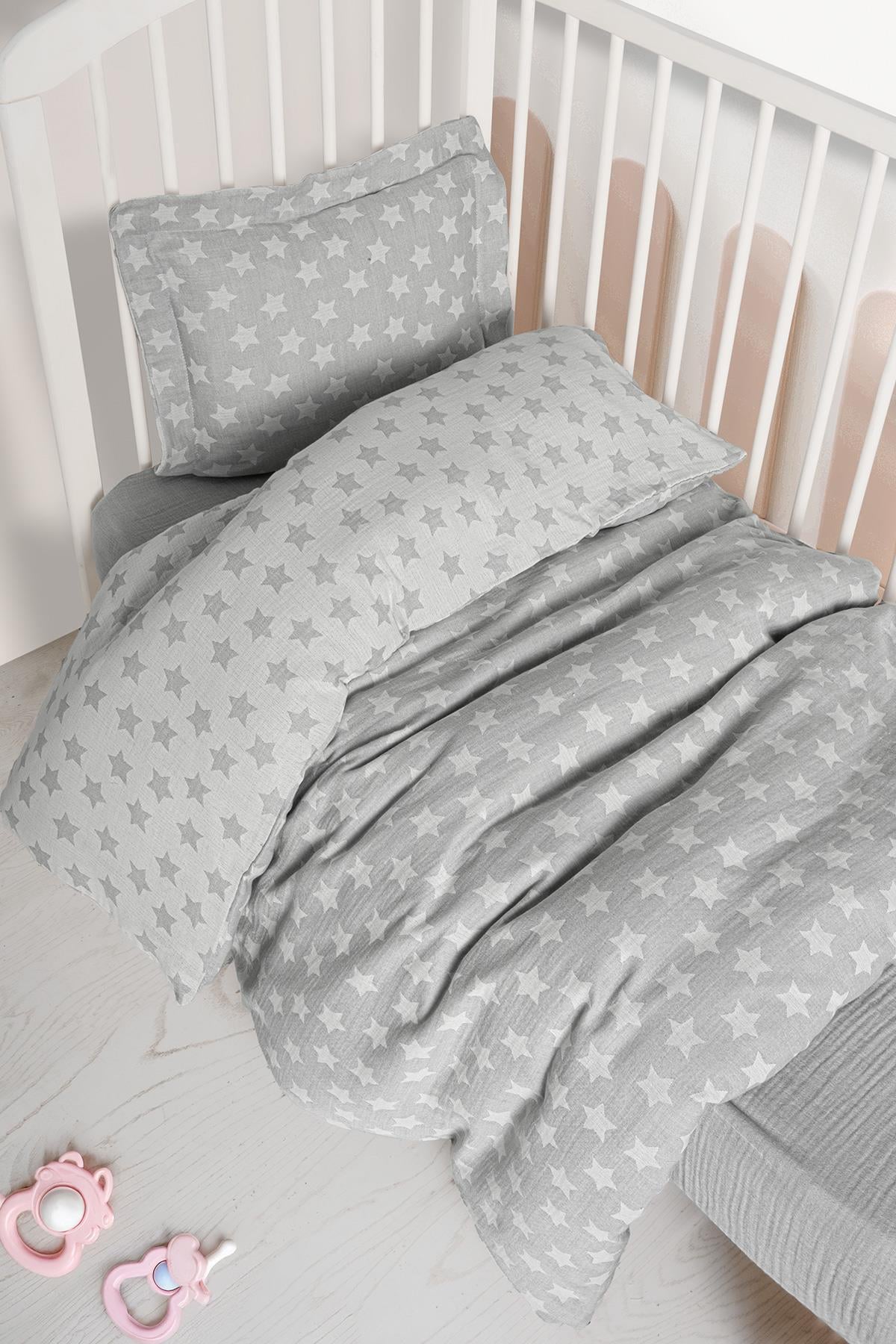 Baby Jacquard Muslin Duvet Cover Set - Star Grey