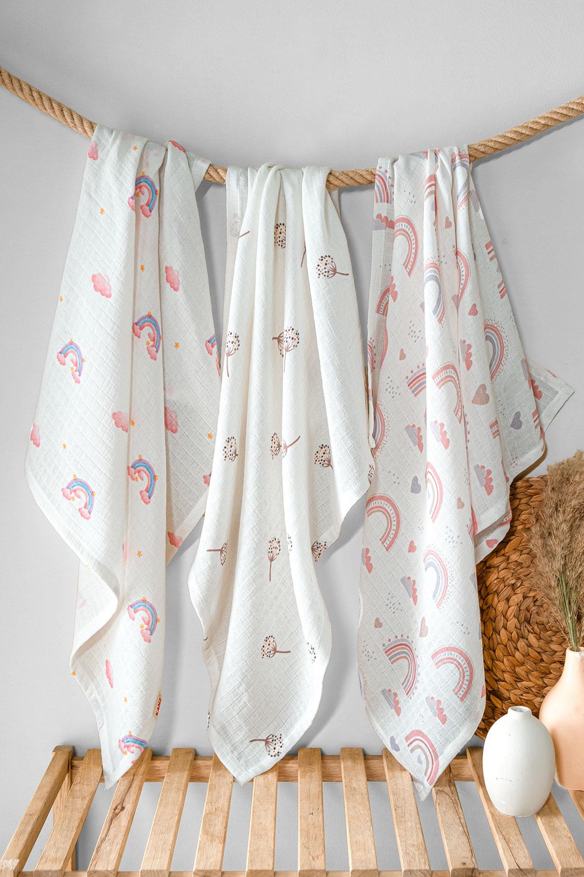 Multi-Purpose Baby Muslin Swaddle 3-Piece Set - Rainbow