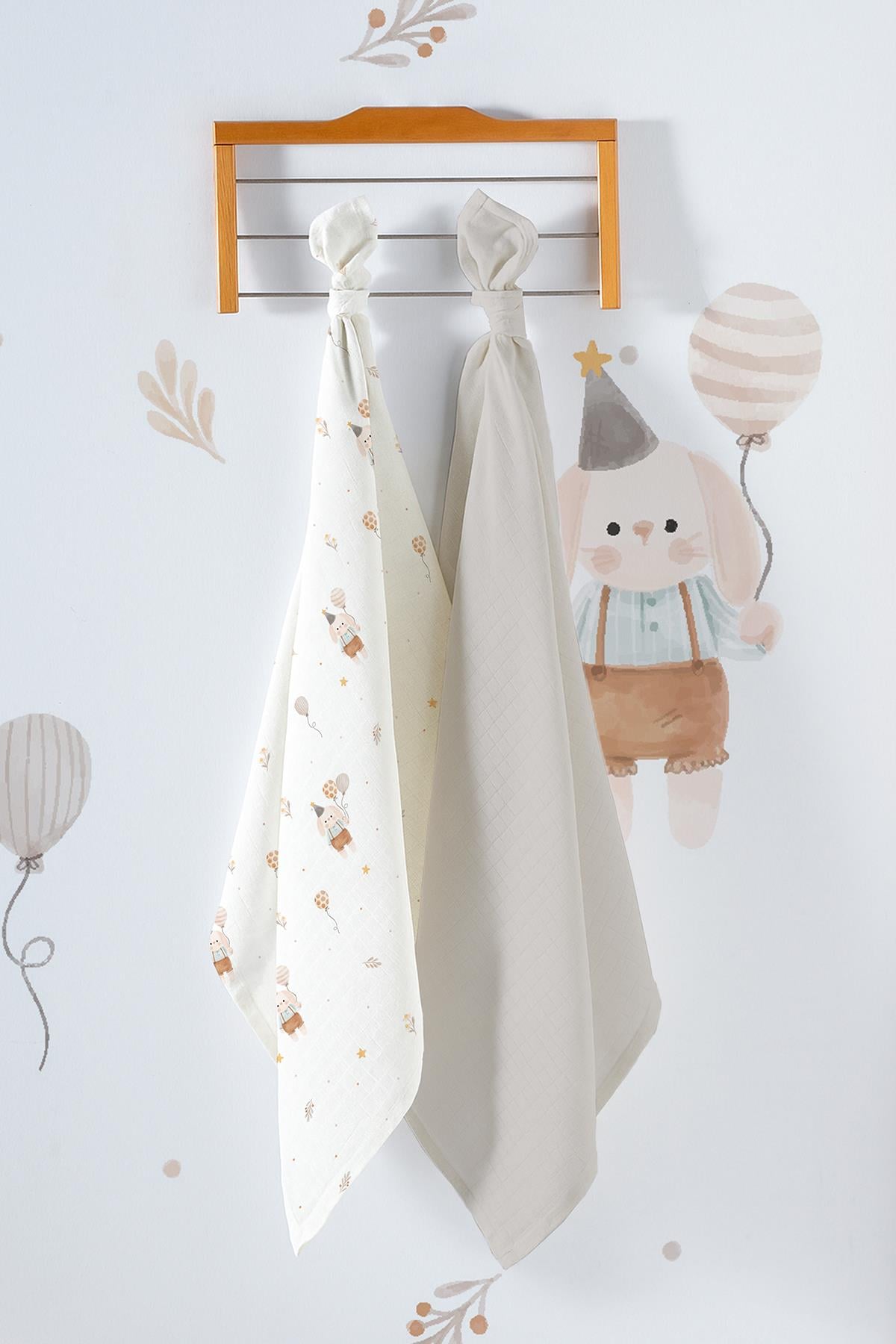Çok Amaçlı Bebek Müslin Örtüsü 2'Li Set - Balloon Bear