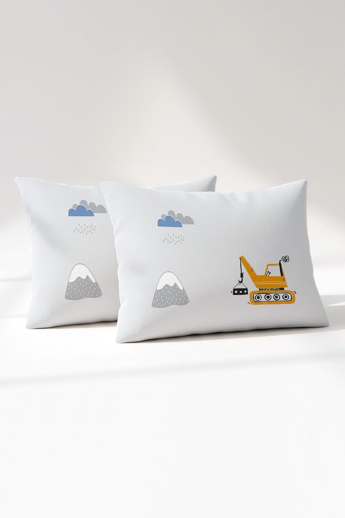 Ranforce %100 Pamuk Bebek Yastık Kılıfı 2'li Set 35x45 cm - Digger Cars B