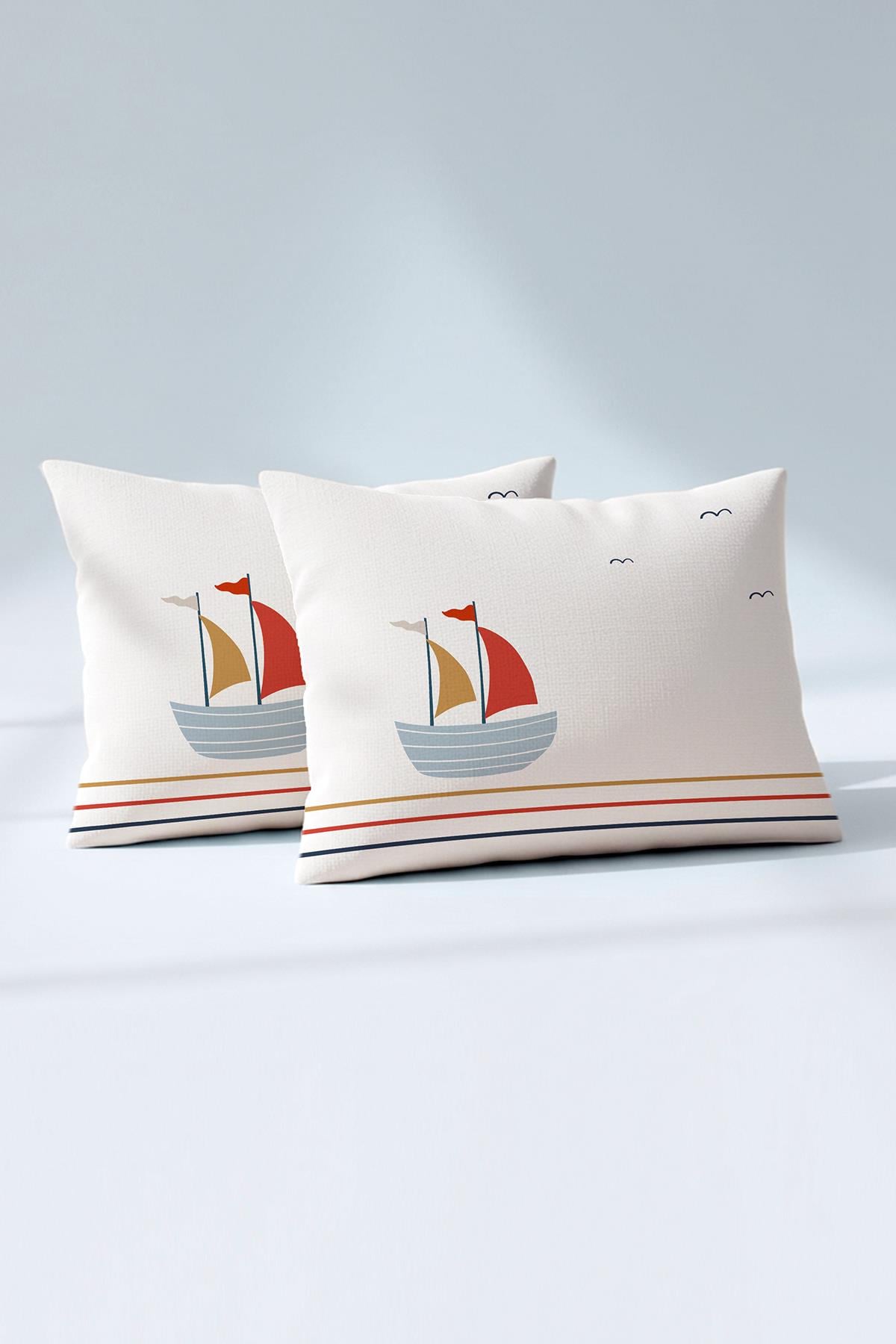 Ranforce %100 Pamuk Bebek Yastık Kılıfı 2'li Set 35x45 cm - Sailboats A