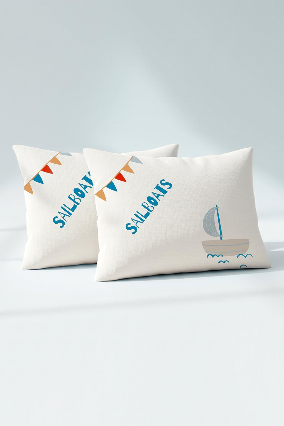Ranforce %100 Pamuk Bebek Yastık Kılıfı 2'li Set 35x45 cm - Sailboats B