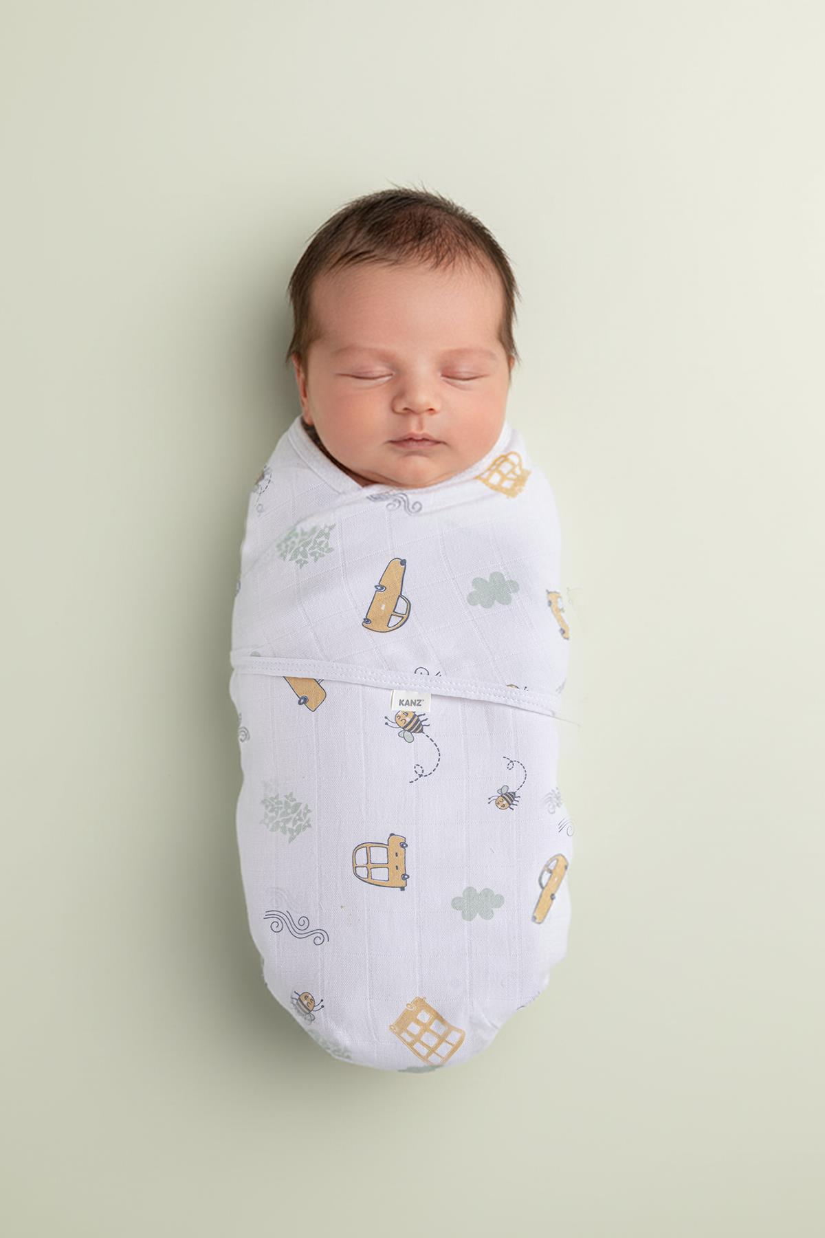Newborn 100% Cotton Muslin Ready Swaddle with Velcro - Cars
