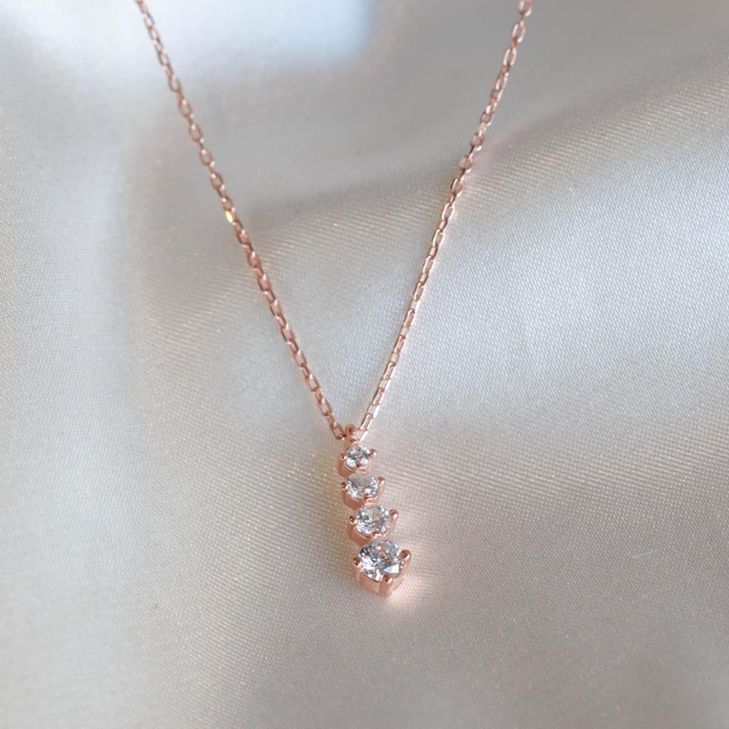 4 Taşlı Rose Gold Kaplama Gümüş Set