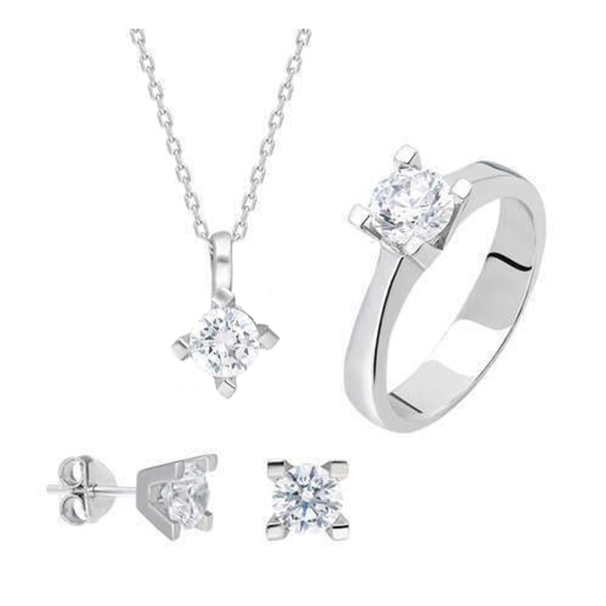 4 Tırnaklı Round Kesim Starlight Diamond Gümüş Takım