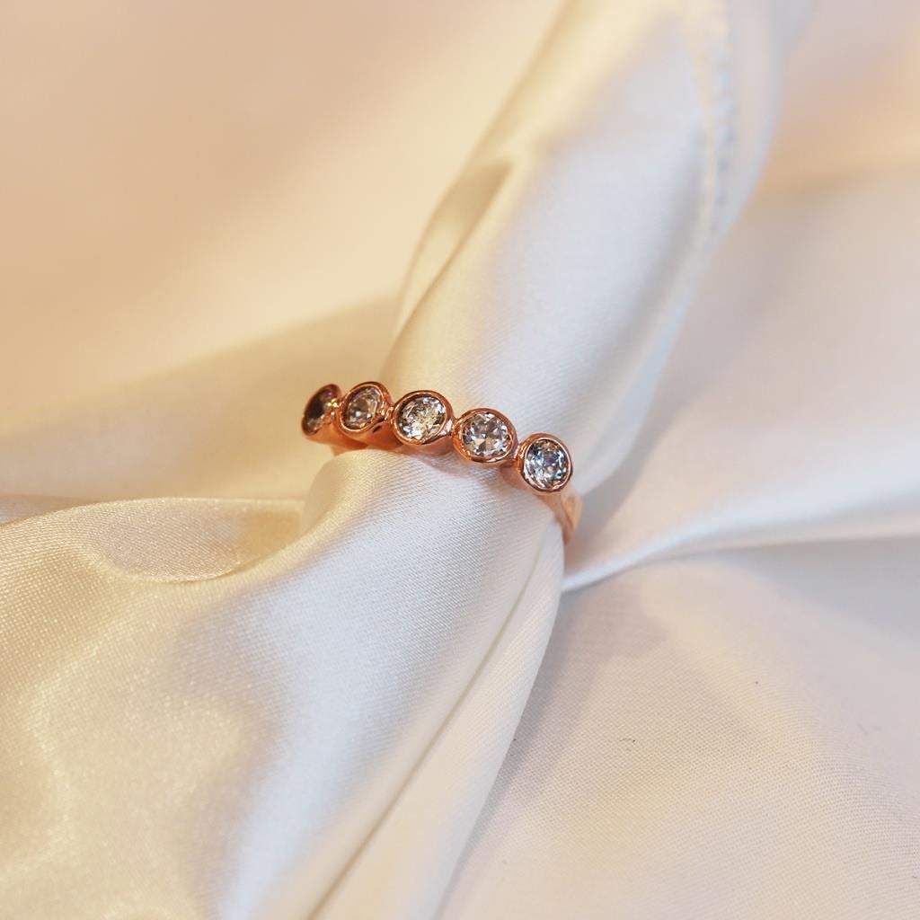 5 Taş Modeli Rose Gold Kaplama Gümüş Yüzük