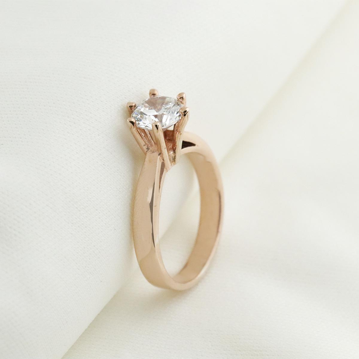 6 Tırnaklı Round Kesim Tek Taş Rose Gold Kaplama Sky Diamond Yüzük