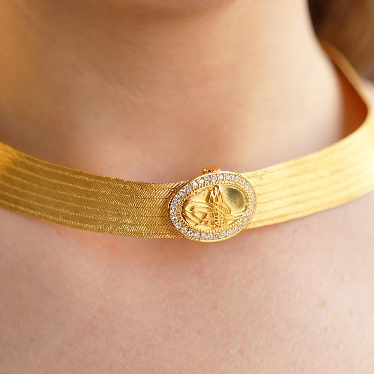 925 Ayar Gümüş Üzeri Gold Kaplama Osmanlı Tuğralı 7 Sıra Gümüş Trabzon Gerdanlık