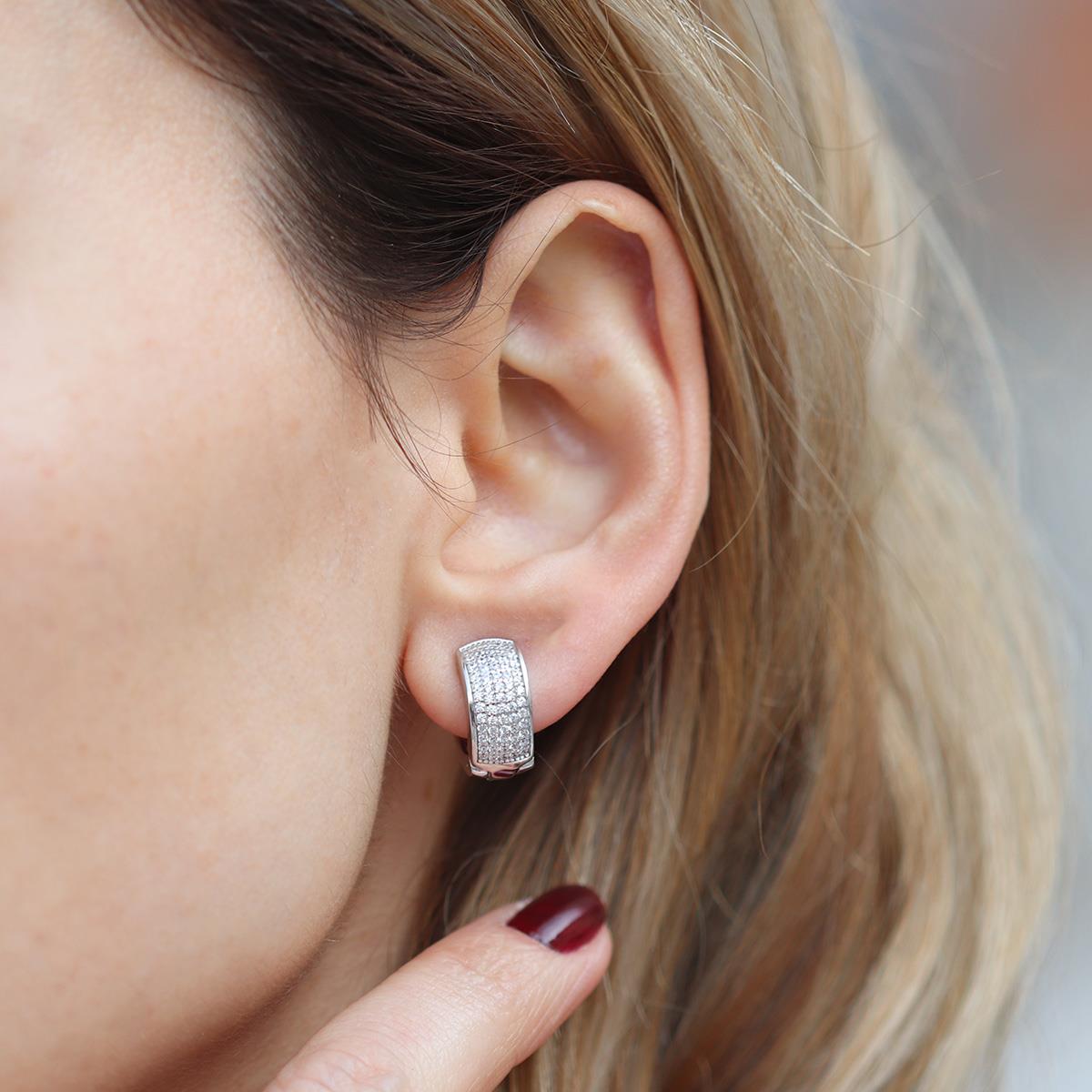 Alice Çift Taraflı Renkli Mine İşli Gümüş Halka Küpe