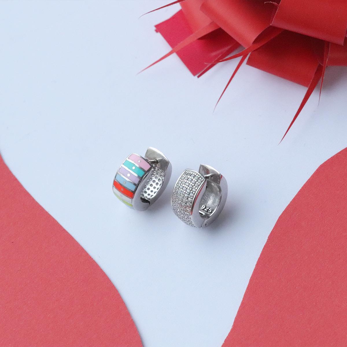 Alice Çift Taraflı Renkli Mine İşli Gümüş Halka Küpe