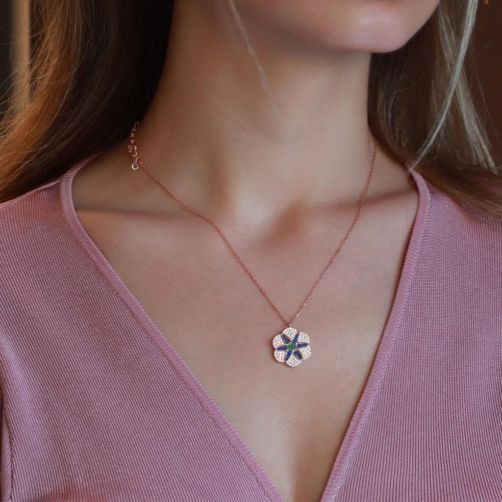 Apm Monaco Çiçek Model Zirkon Taşlı Rose Gold Kaplama Gümüş Set