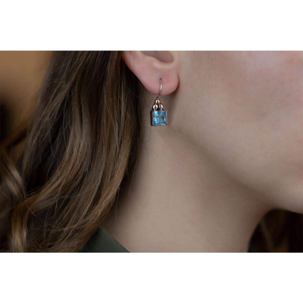 Aquamarine Taşlı Gümüş Otantik Küpe