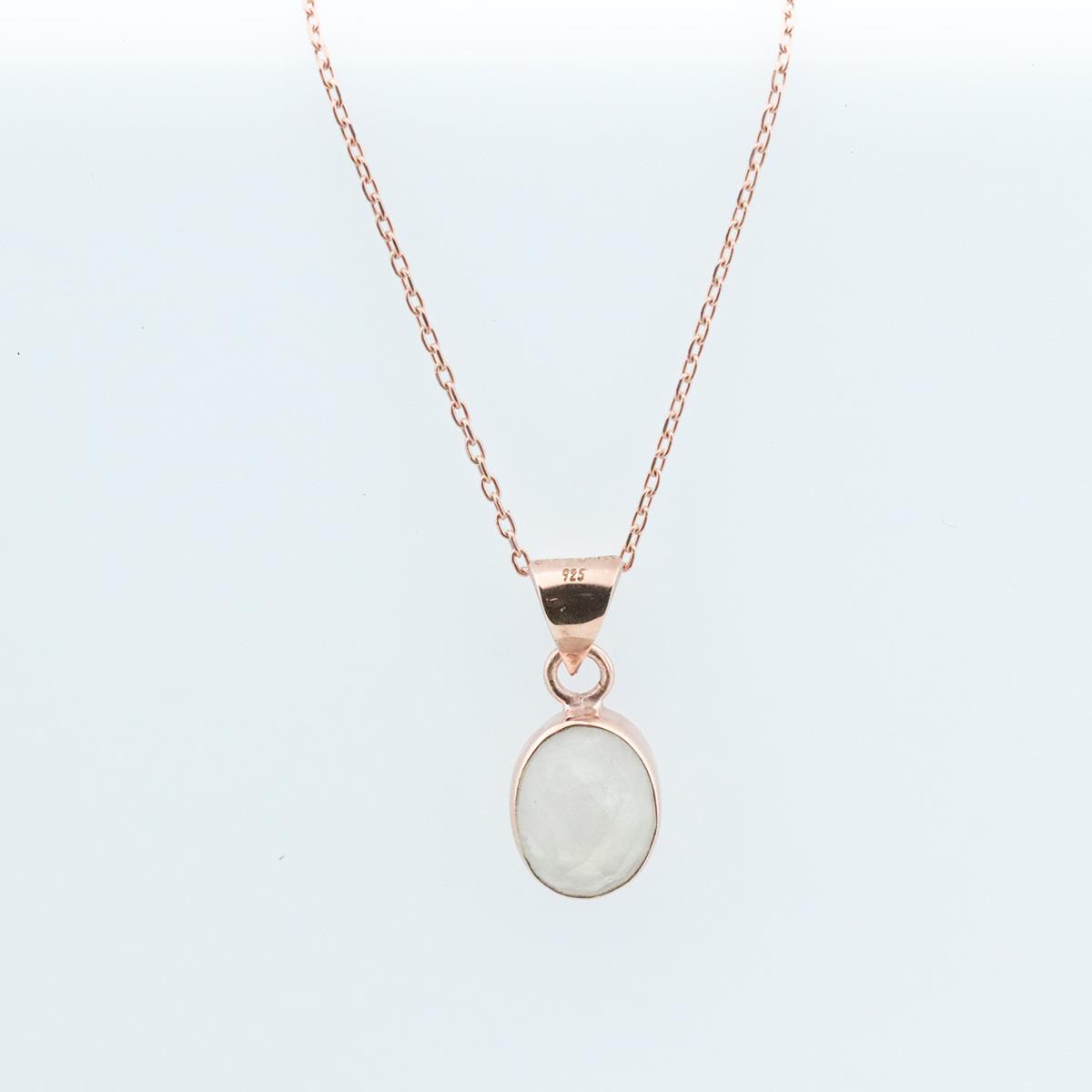 Ay Taşlı Rose Gold Kaplama Doğal Taş Gümüş Kolye