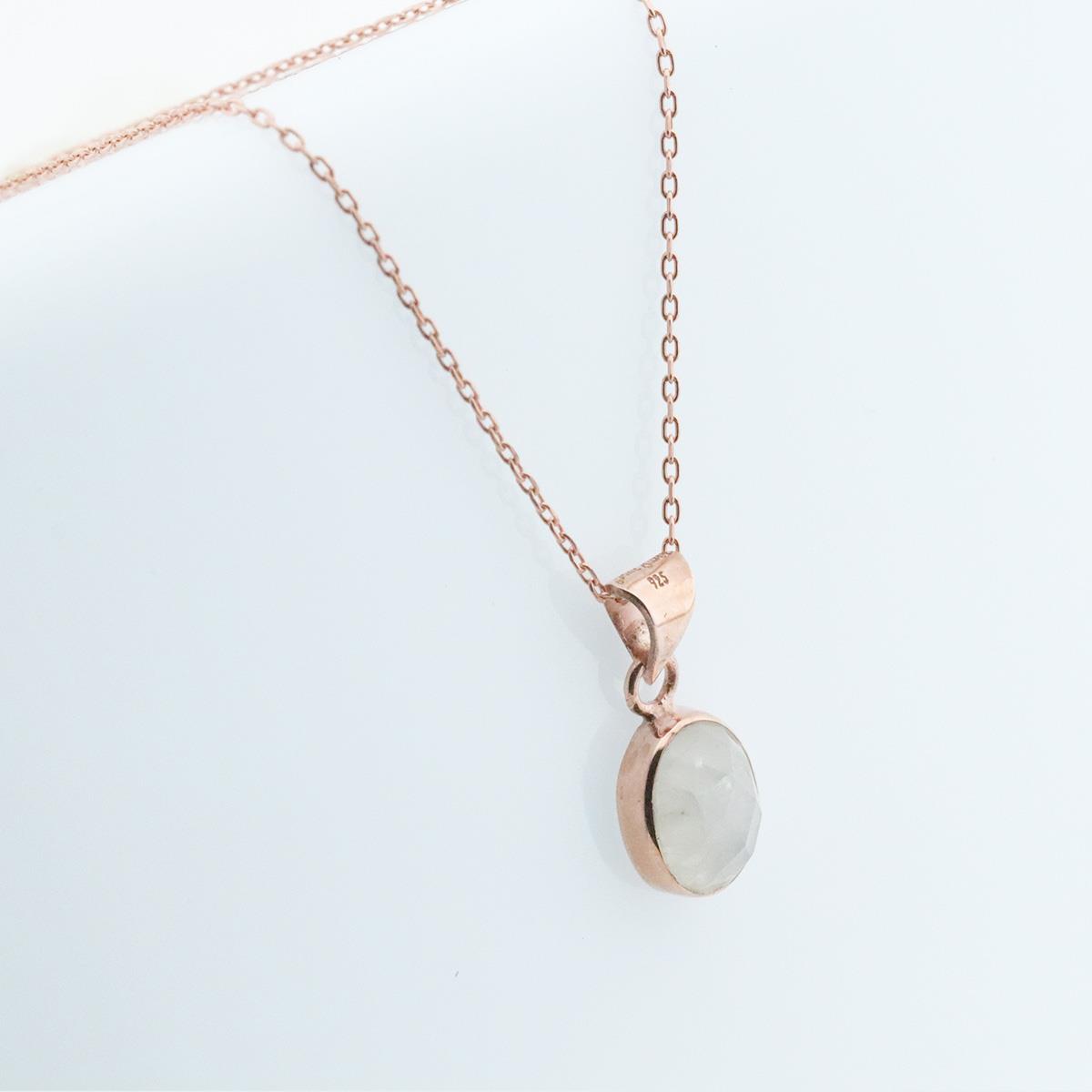 Ay Taşlı Rose Gold Kaplama Doğal Taş Gümüş Kolye