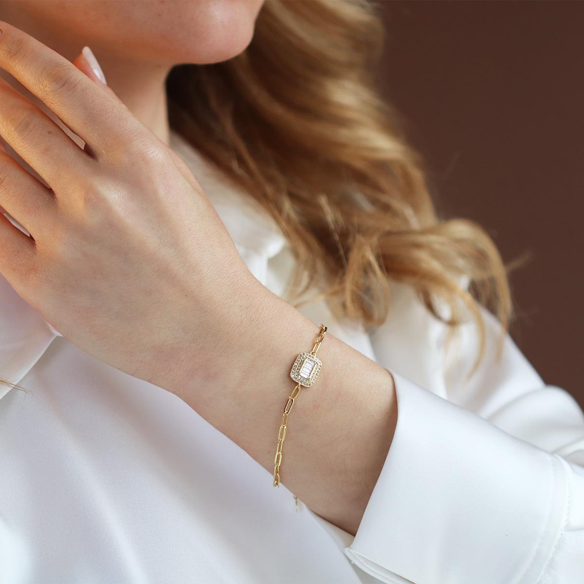 Baget Model Gold Kaplama Trend Gümüş Bileklik