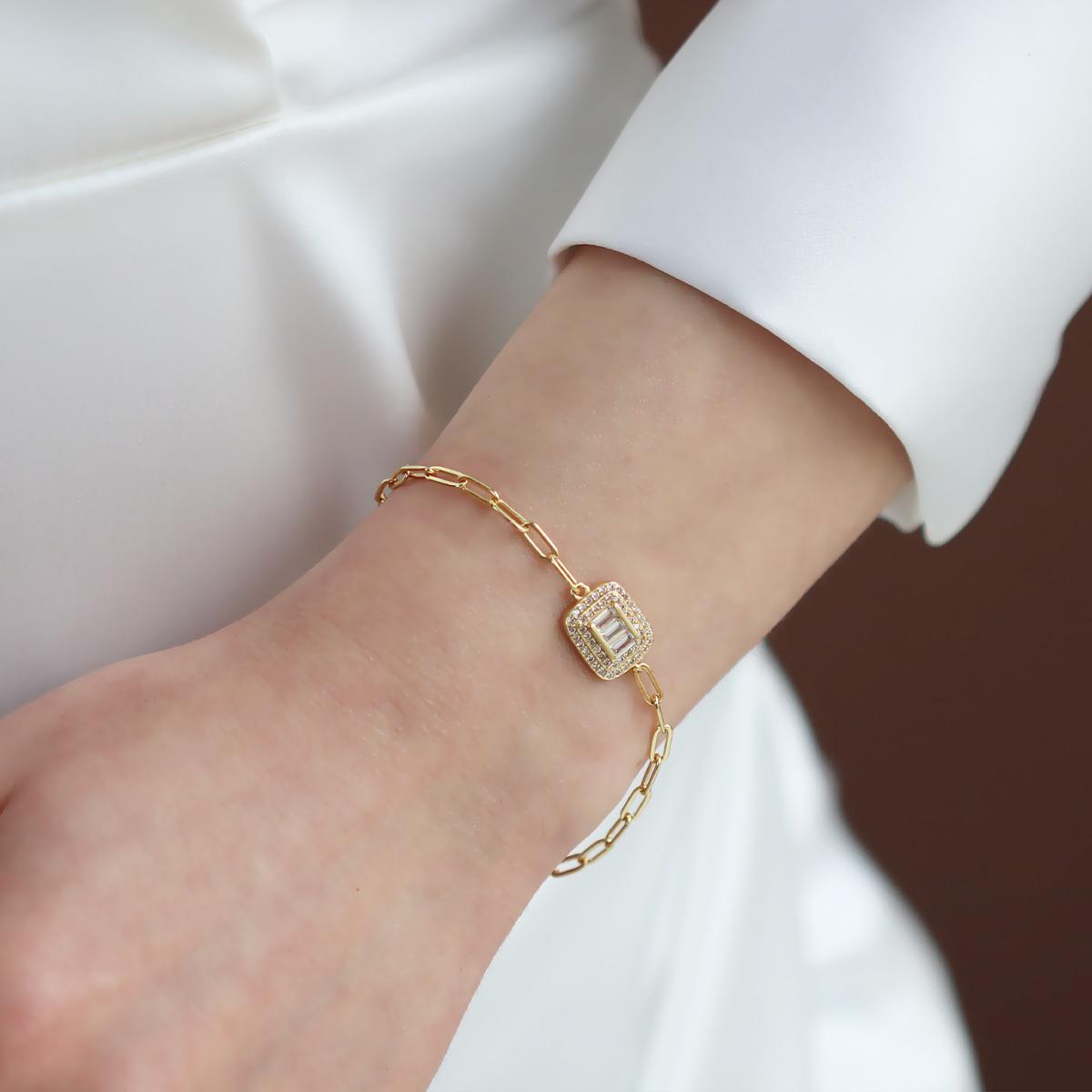 Baget Model Gold Kaplama Trend Gümüş Bileklik