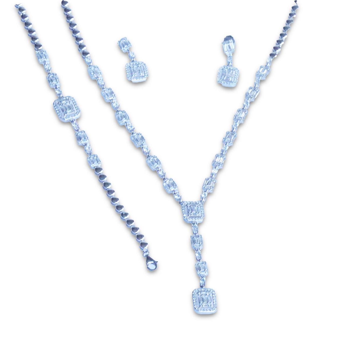 Baget Taşlı Sarkıt Gümüş Set
