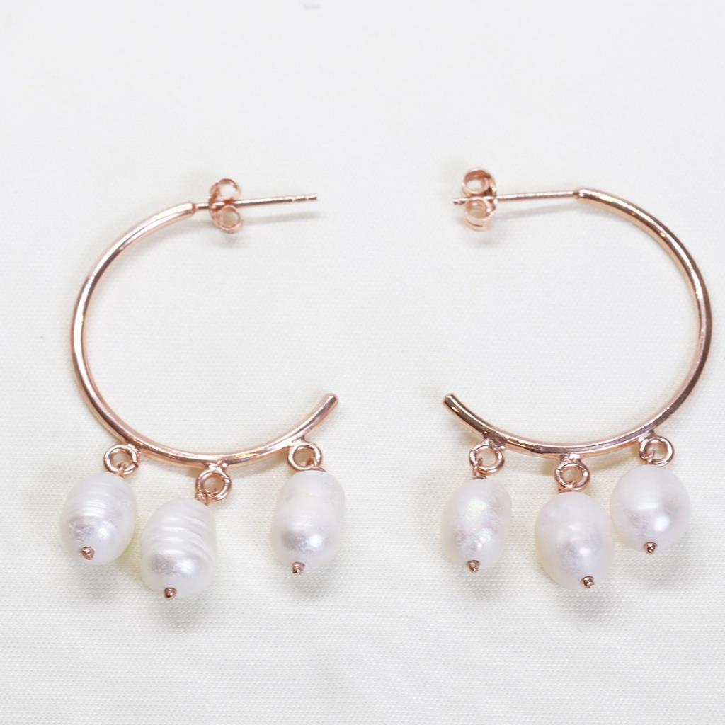 Barok İncili Rose Gold Kaplama Gümüş Küpe