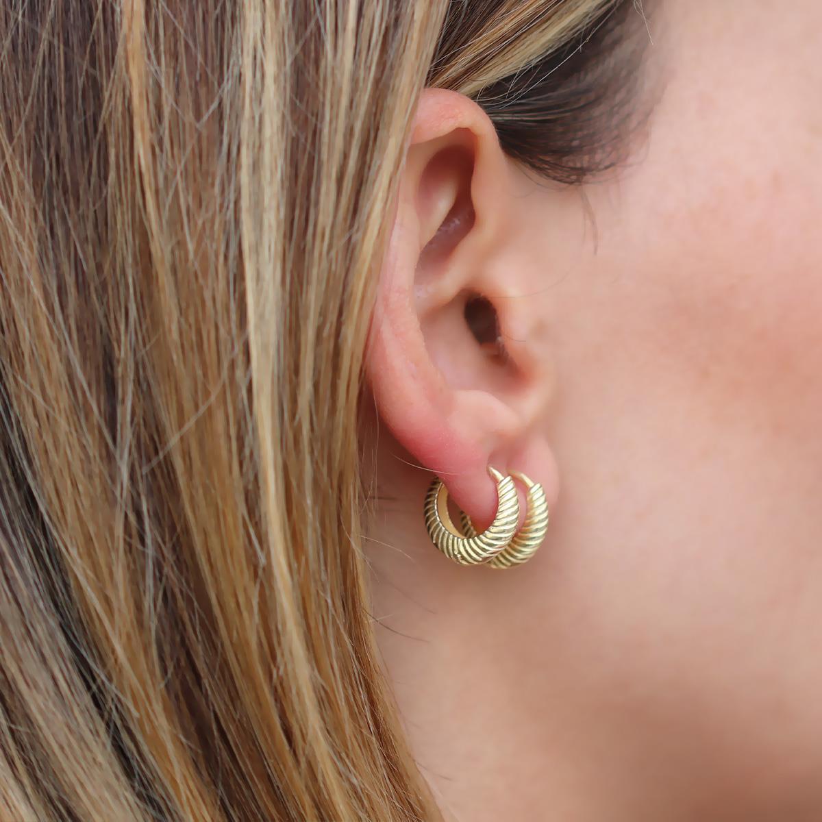 Bombeli Burgu Gold Kaplama Gümüş Halka Küpe