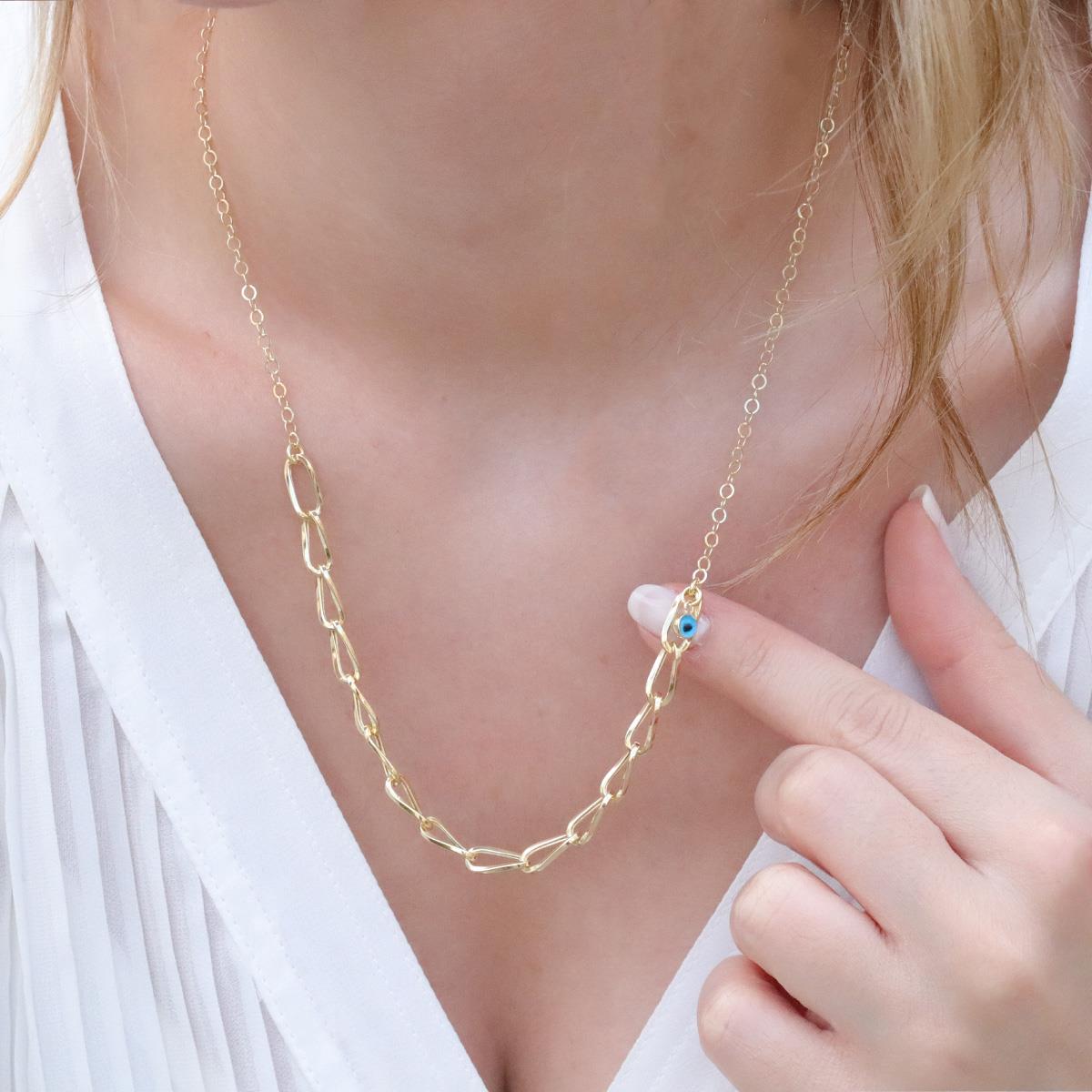 Burgu Model Tek Nazar Bocuklu Gold Kaplama Gümüş Hallow Kolye