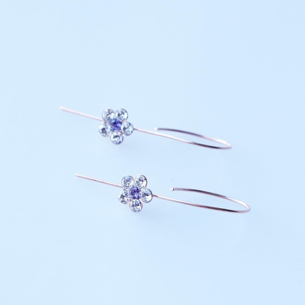 Çiçek Swarovski Taşlı Rose Gold Kaplama Gümüş Çengel Küpe